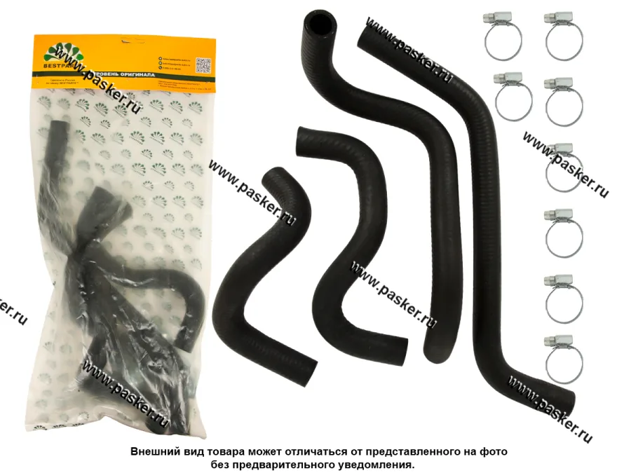 Патрубки печки 2114 4шт BESTPARTS с нитяным усилением 8 хомутов BPHH2114CLAMP8